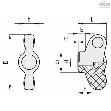 Elesa Wing Nut, 1/4"-20, Brass, Matte, 0.83 in Ht, 1.57 in Max Wing Span CWN-B (inch sizes)